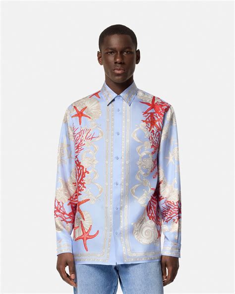 barocco aquaterro silk shirt versace|Barocco Sea Silk Shirt Blue,Print .